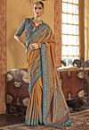 Digital Printed Art Silk Saree in Dark Beige