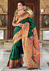 Digital Printed Art Silk Saree in Dark Green