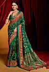 Digital Printed Art Silk Saree in Dark Green