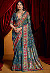 Digital Printed Art Silk Saree in Dark Grey