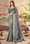 Digital Printed Art Silk Saree in Dusty Blue