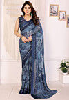 Digital Printed Art Silk Saree in Dusty Blue