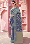 Digital Printed Art Silk Saree in Dusty Blue
