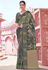 Digital Printed Art Silk Saree in Dusty Green