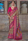 Digital Printed Art Silk Saree in Dark Beige