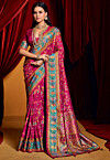 Digital Printed Art Silk Saree in Fuchsia