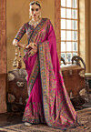 Digital Printed Art Silk Saree in Fuchsia