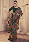 Digital Printed Art Silk Saree in Green