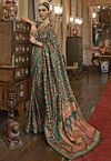 Digital Printed Art Silk Saree in Green