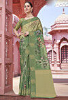Digital Printed Art Silk Saree in Green