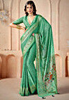 Digital Printed Art Silk Saree in Green