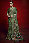 Digital Printed Art Silk Saree in Green