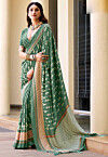 Digital Printed Art Silk Saree in Green