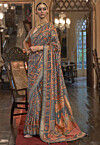 Digital Printed Art Silk Saree in Grey