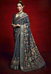 Digital Printed Art Silk Saree in Grey