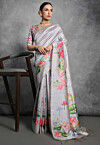 Digital Printed Art Silk Saree in Grey
