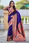 Digital Printed Art Silk Saree in Indigo Blue