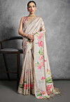 Digital Printed Art Silk Saree in Light Beige