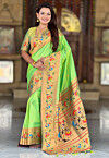 Digital Printed Art Silk Saree in Light Green