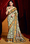Digital Printed Art Silk Saree in Light Green