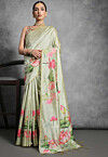 Digital Printed Art Silk Saree in Light Green
