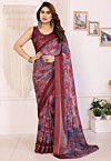 Digital Printed Art Silk Saree in Maroon
