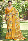 Digital Printed Art Silk Saree in Mustard