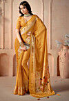 Digital Printed Art Silk Saree in Mustard