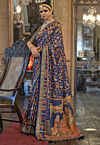 Digital Printed Art Silk Saree in Navy Blue