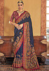 Digital Printed Art Silk Saree in Navy Blue