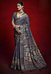 Digital Printed Art Silk Saree in Navy Blue