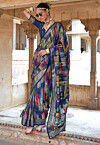 Digital Printed Art Silk Saree in Navy Blue