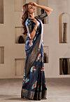 Digital Printed Art Silk Saree in Navy Blue