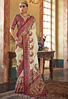 Digital Printed Art Silk Saree in Off White