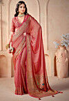 Digital Printed Art Silk Saree in Peach
