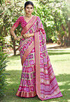 Digital Printed Art Silk Saree in Pink
