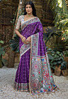 Digital Printed Art Silk Saree in Purple