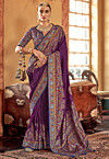 Digital Printed Art Silk Saree in Purple