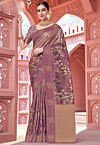 Digital Printed Art Silk Saree in Purple
