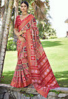 Digital Printed Art Silk Saree in Red