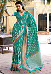 Digital Printed Art Silk Saree in Sea Green