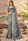 Digital Printed Art Silk Saree in Teal Blue