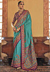 Digital Printed Art Silk Saree in Teal Blue