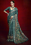 Digital Printed Art Silk Saree in Teal Blue