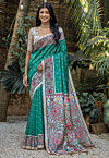 Digital Printed Art Silk Saree in Teal Green