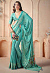 Digital Printed Art Silk Saree in Turquoise