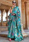 Digital Printed Art Silk Saree in Turquoise