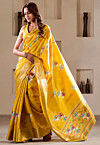 Digital Printed Art Silk Saree in Yellow