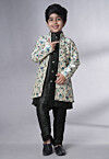 Digital Printed Art Silk Sherwani in Black