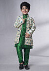 Digital Printed Art Silk Sherwani in Green